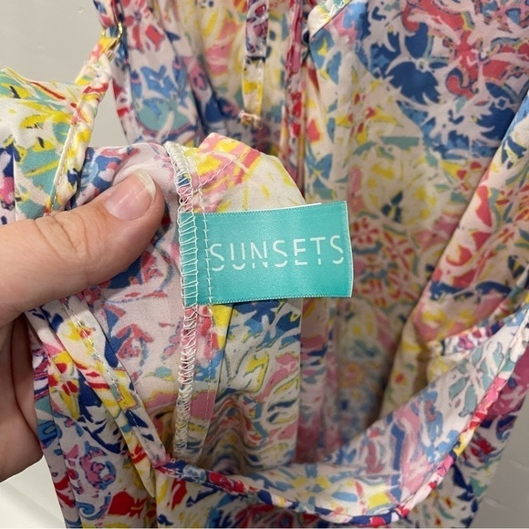 Sunsets Swimwear Printed Riviera Dress Strappy Lace-Up Ruffle Flounce Hem - Picture 6 of 8